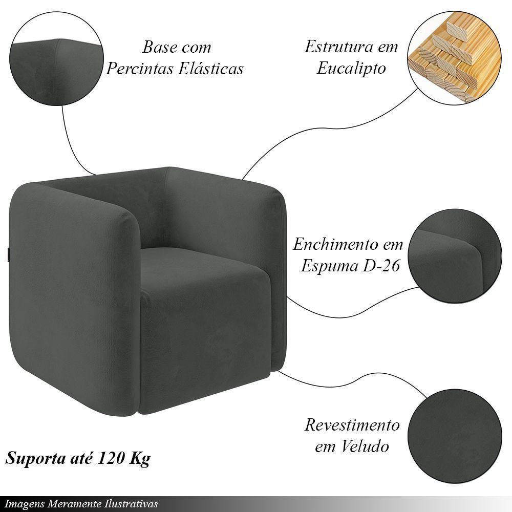 Kit 2 Poltronas Decorativas Sala De Estar Trinidad Base Fixa Veludo Grafite G33 - Gran Belo - 8