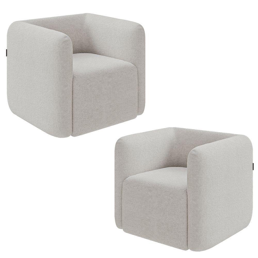 Kit 2 Poltronas Decorativas Sala De Estar Trinidad Base Fixa Bouclê Cinza G33 - Gran Belo - 1