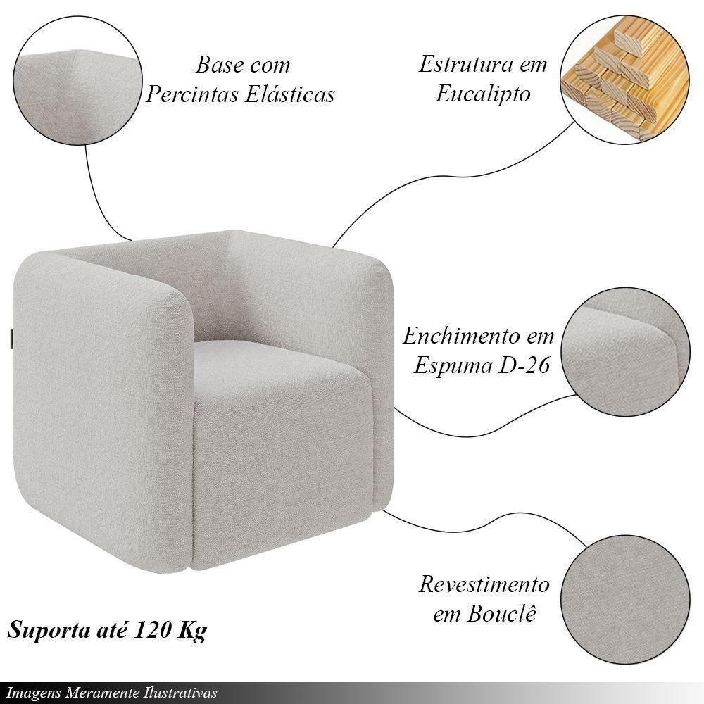 Kit 2 Poltronas Decorativas Sala De Estar Trinidad Base Fixa Bouclê Cinza G33 - Gran Belo - 8