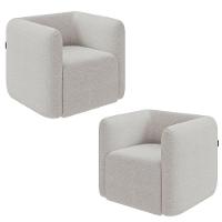 Kit 2 Poltronas Decorativas Sala De Estar Trinidad Base Fixa Bouclê Cinza G33 - Gran Belo - 1