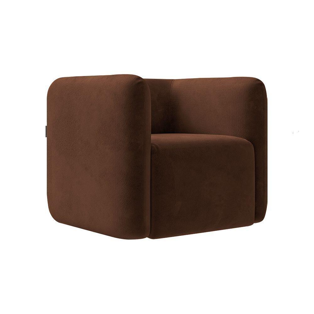 Kit 2 Poltronas Decorativas Sala De Estar Trinidad Base Fixa Veludo Marrom G33 - Gran Belo - 2