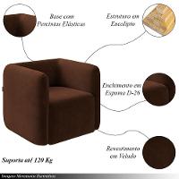 Kit 2 Poltronas Decorativas Sala De Estar Trinidad Base Fixa Veludo Marrom G33 - Gran Belo - 8