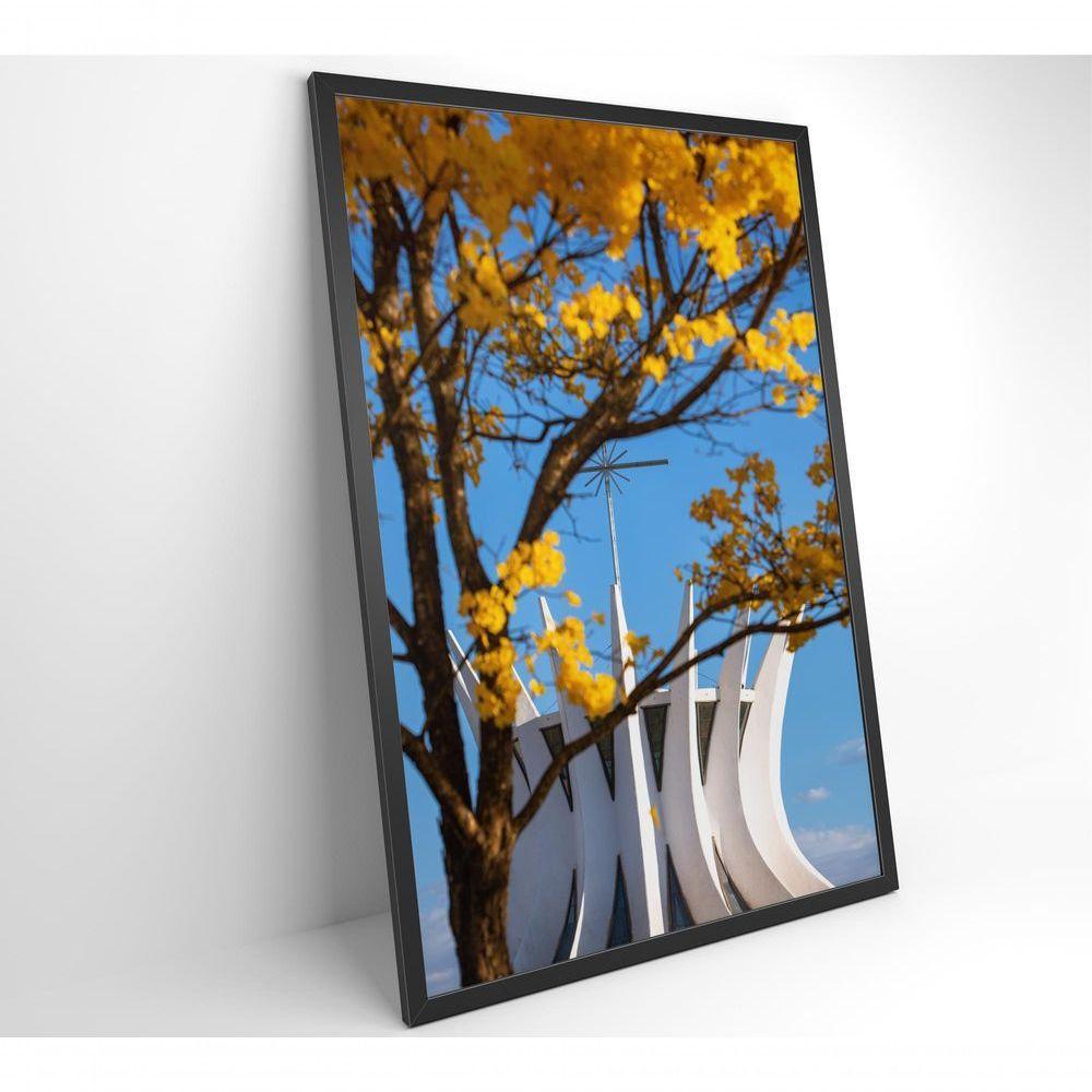 Quadro Ipê Amarelo Catedral Ao Fundo Medidas 80x120 Cm Tipo De Impressão Tecido Canvas - 1