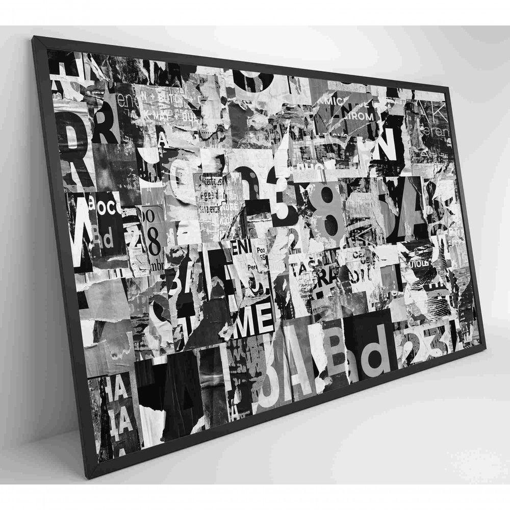Quadro Colagem De Letras Em Preto E Branco Medidas 90x60 Cm Impressão Tecido Canvas - 3
