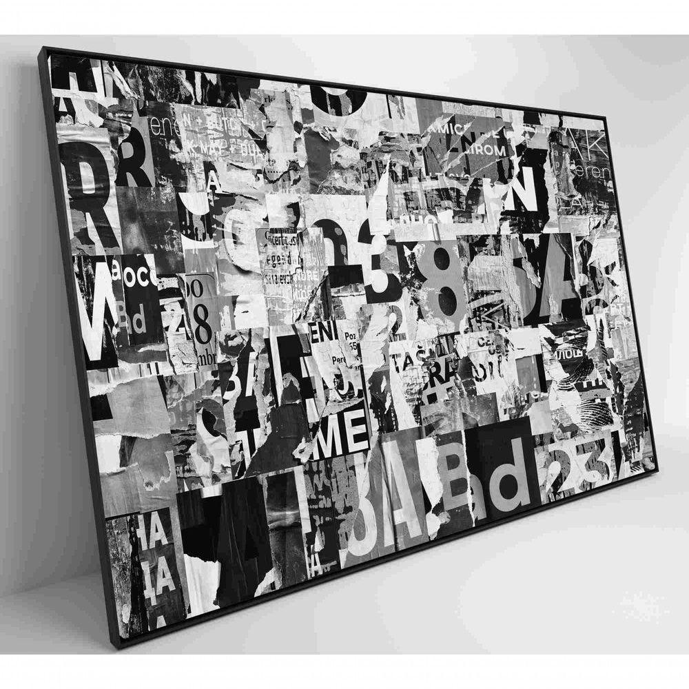 Quadro Colagem De Letras Em Preto E Branco Medidas 60x40 Cm Impressão Tecido Canvas - 1