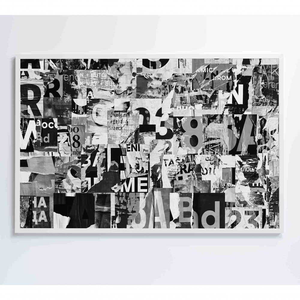 Quadro Colagem De Letras Em Preto E Branco Medidas 60x40 Cm Impressão Tecido Canvas - 2