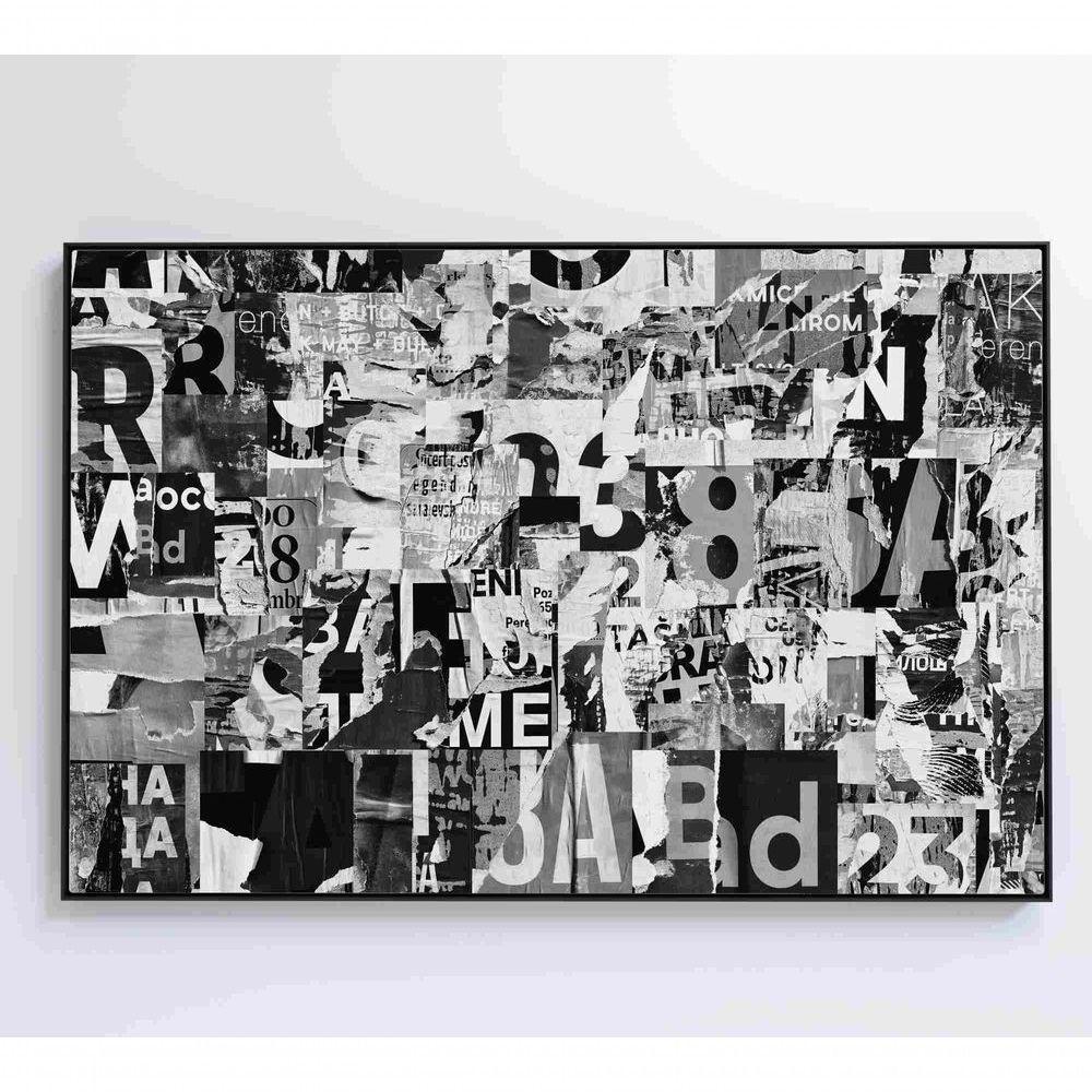 Quadro Colagem De Letras Em Preto E Branco Medidas 60x40 Cm Impressão Tecido Canvas - 5