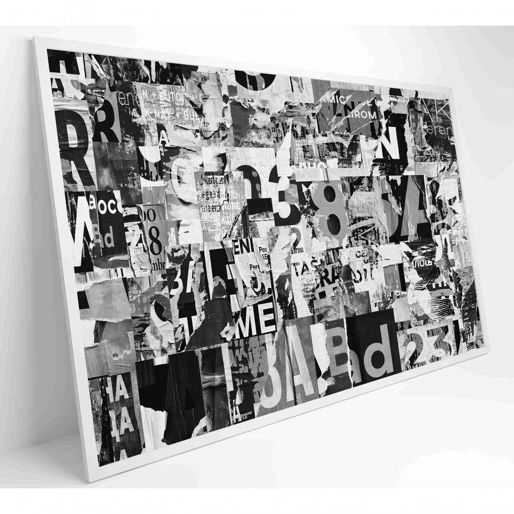 Quadro Colagem De Letras Em Preto E Branco Medidas 60x40 Cm Impressão Tecido Canvas - 6