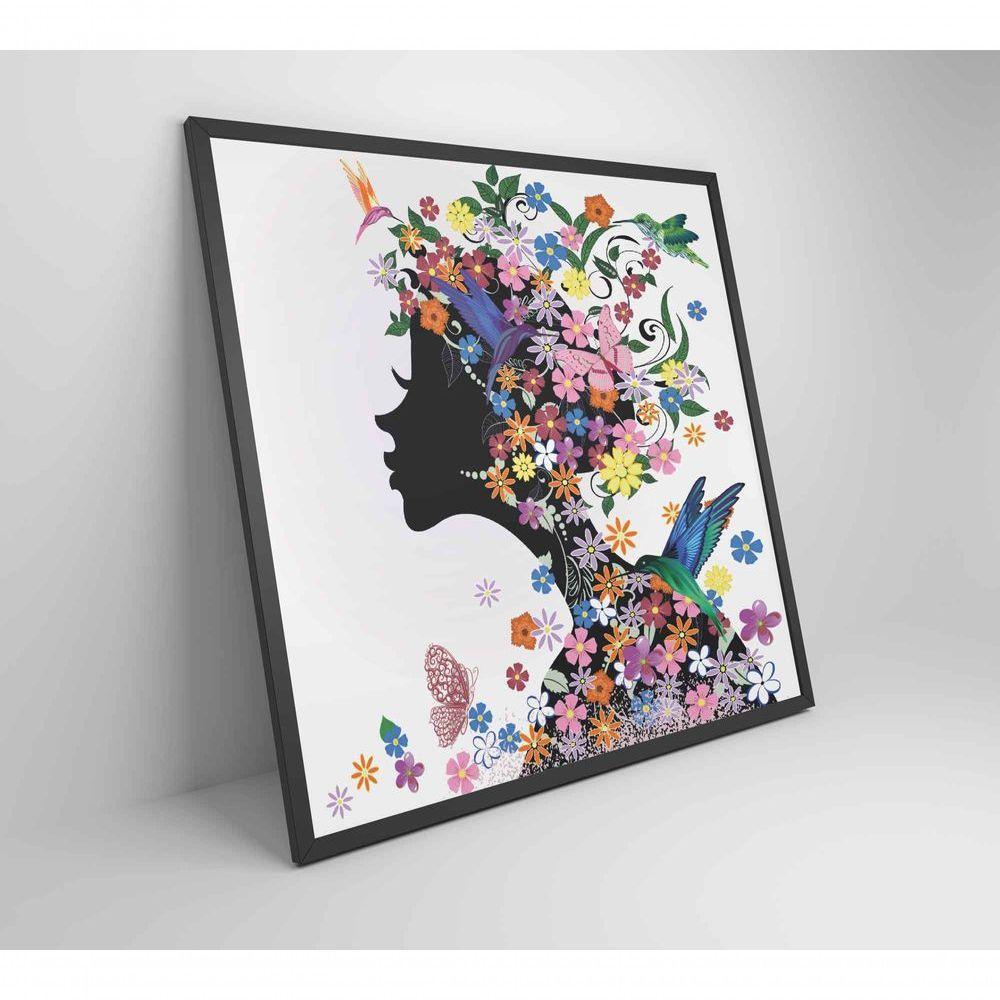 Quadro Desenho Mulher Com Flores Medidas 40x40 Cm Impressão Tecido Canvas - 2