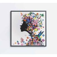 Quadro Desenho Mulher Com Flores Medidas 80x80 Cm Impressão Tecido Canvas - 1