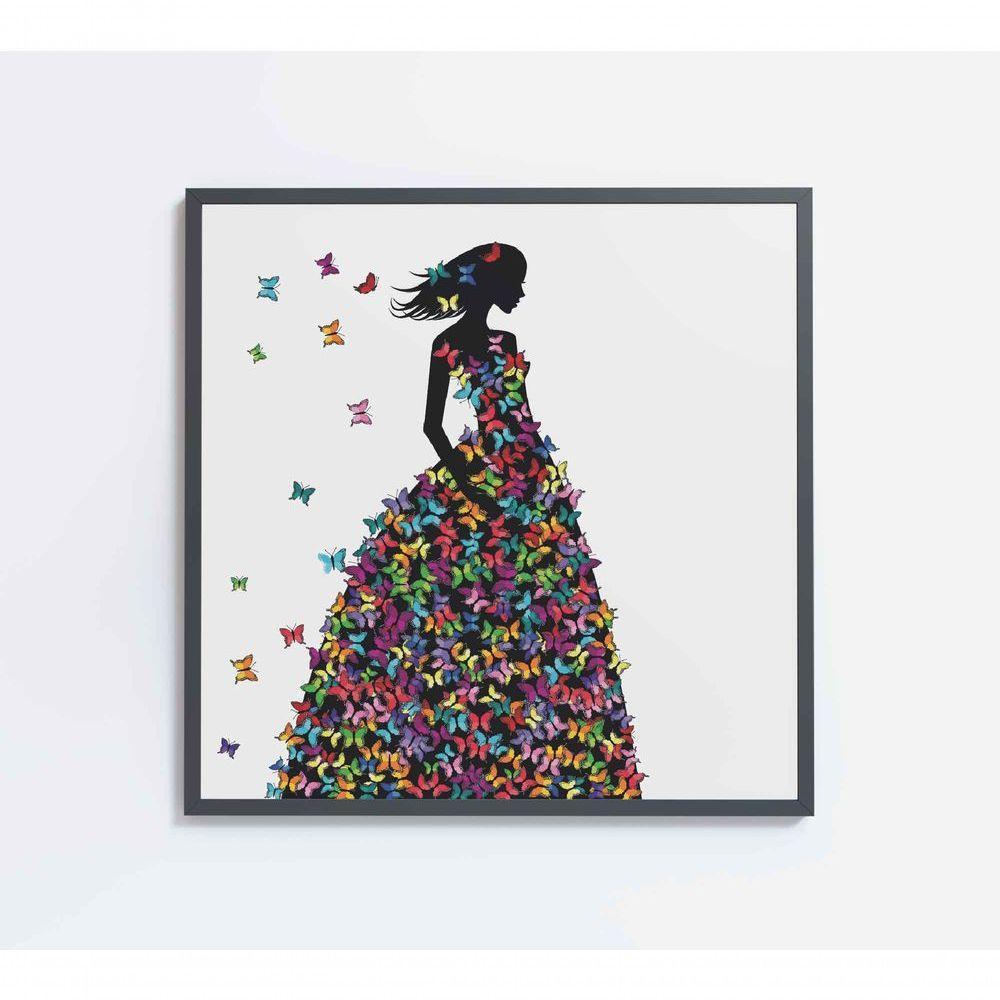 Quadro Desenho Mulher Com Borboletas Medidas 60x60 Cm Impressão Tecido Canvas - 1