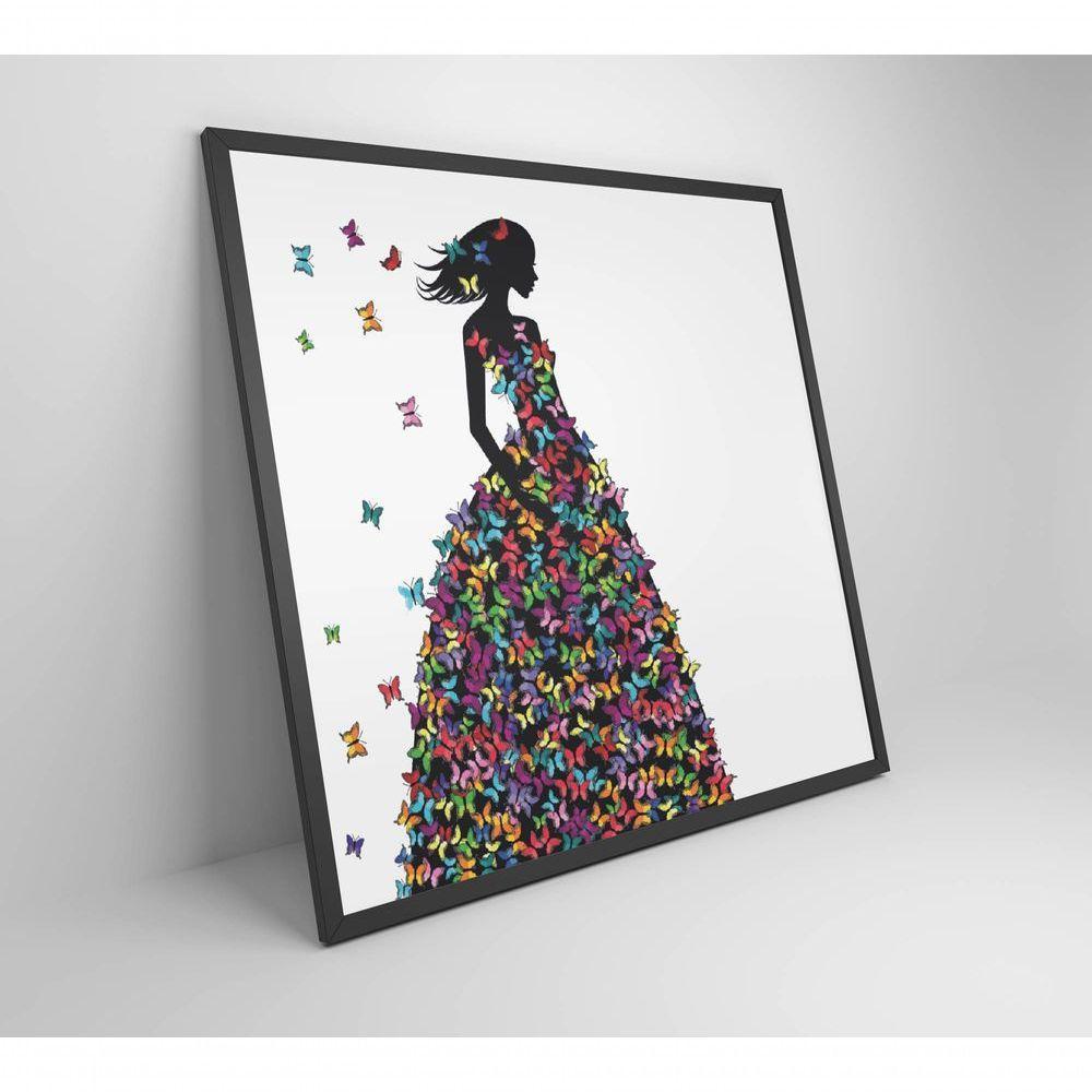 Quadro Desenho Mulher Com Borboletas Medidas 80x80 Cm Impressão Tecido Canvas - 2