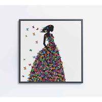 Quadro Desenho Mulher Com Borboletas Medidas 80x80 Cm Impressão Tecido Canvas - 1