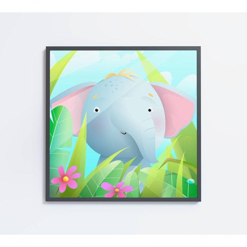 Quadro Infantil Elefante Medidas 80x80 Cm Impressão Adesivo Fotográfico - 1