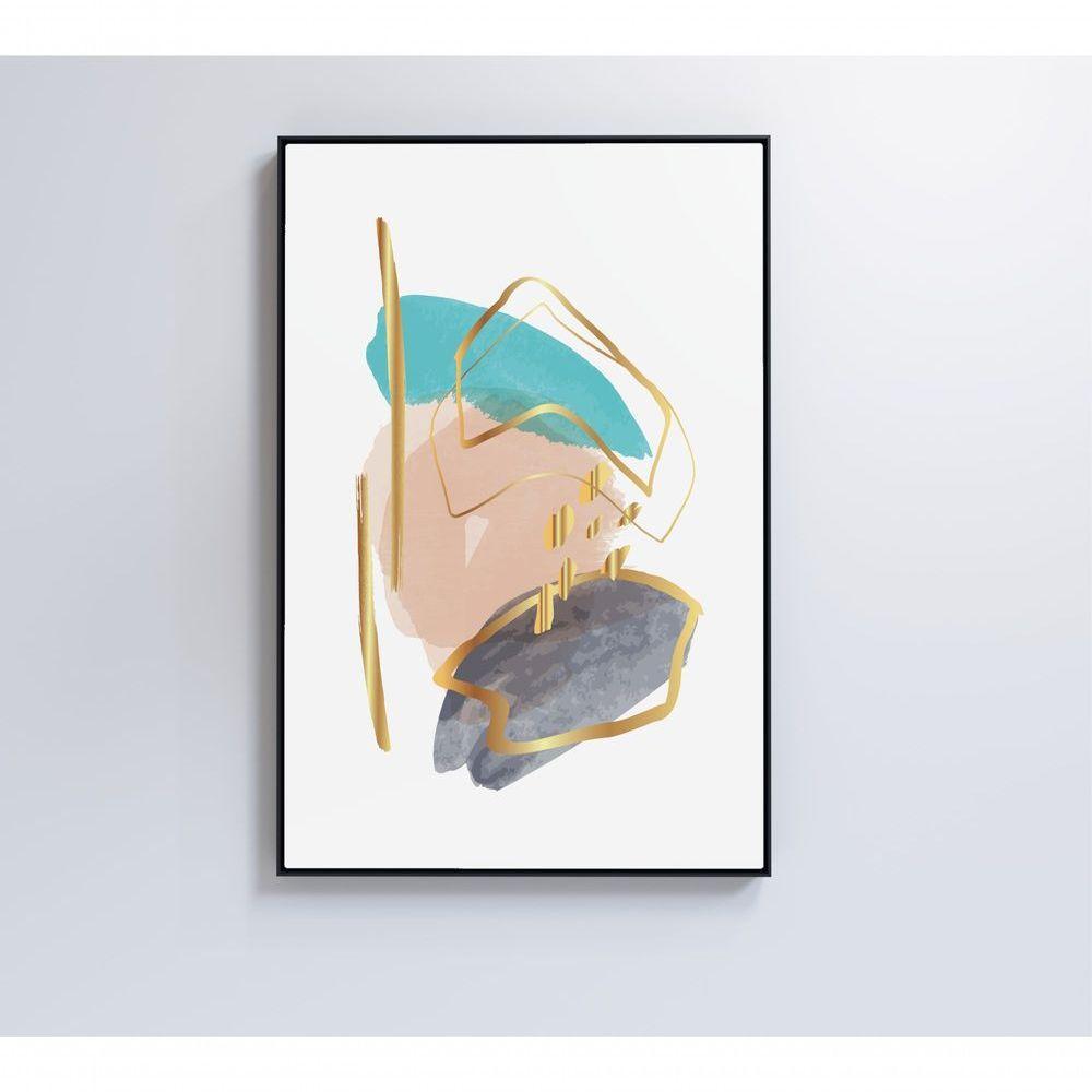 Quadro Abstrato Branco Com Linhas E Cores Medidas 40x60 Cm Impressão Tecido Canvas - 1