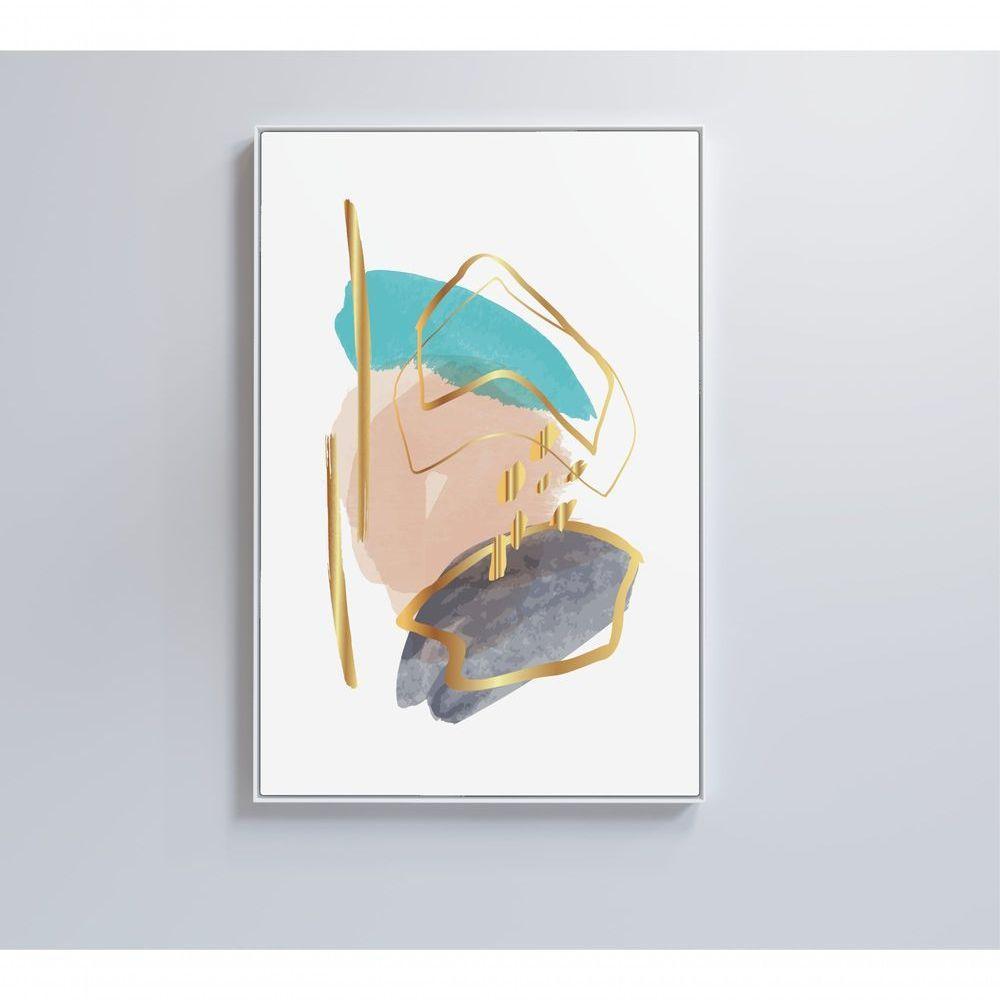 Quadro Abstrato Branco Com Linhas E Cores Medidas 40x60 Cm Impressão Tecido Canvas - 3