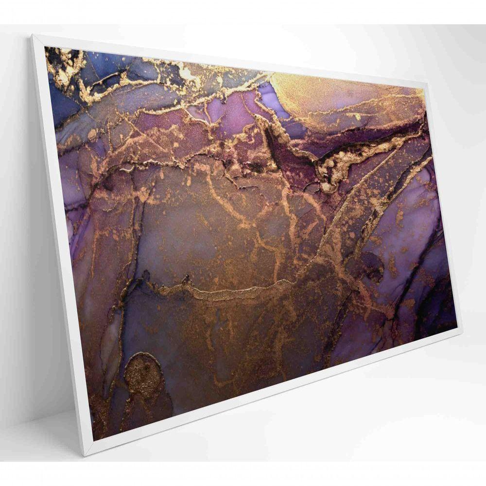 Quadro Abstrato Com Pintura Dourada Medidas 120x80 Cm Impressão Adesivo Fotográfico - 1