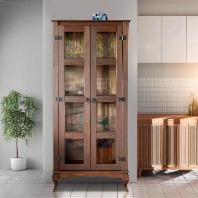 Cristaleira 2 Portas Rústica Madeira Maciça Vidro Lateral Imbuia D113vl Denk