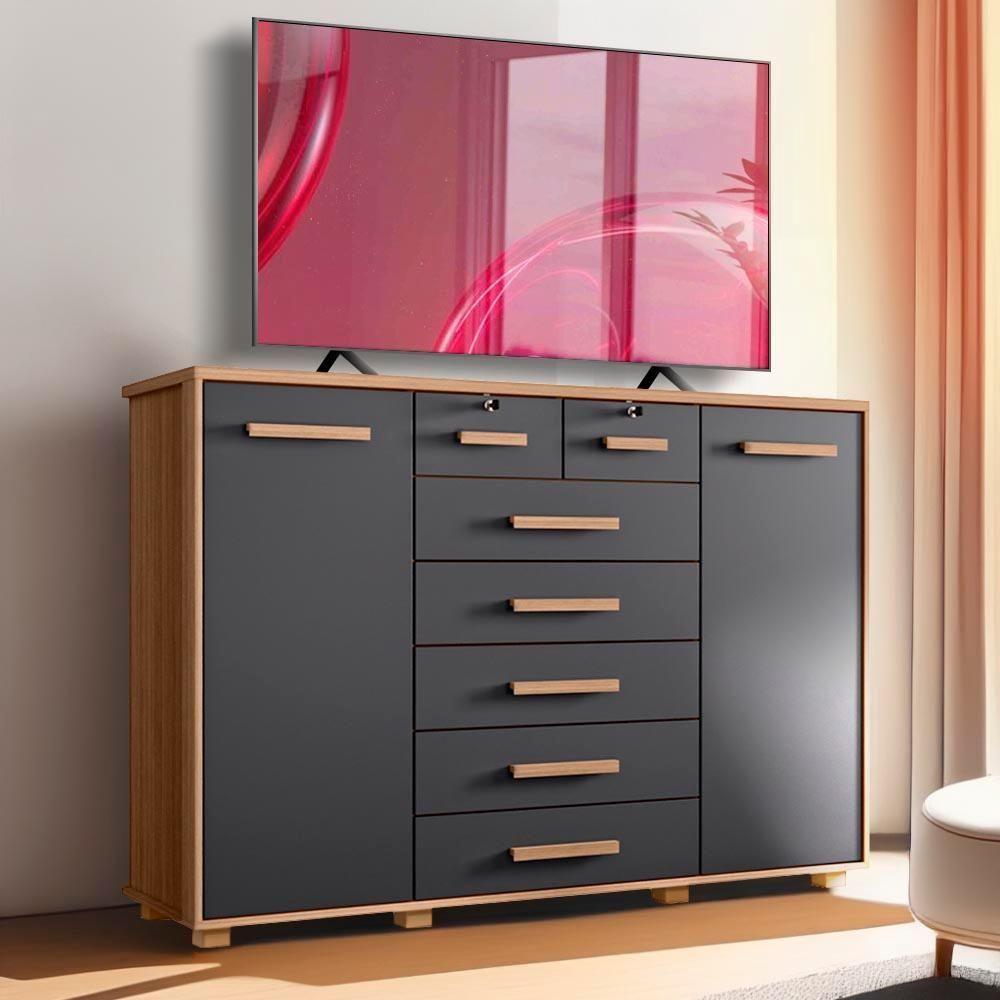 Cômoda 7 Gavetas Para Tv Até 65 Polegadas Nature Titanium Fonteine Shop Jm - 1