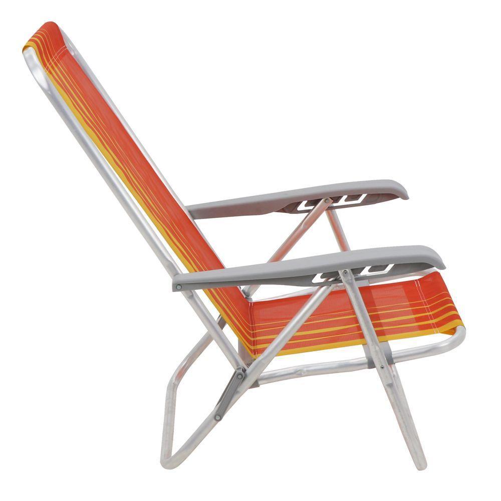 Cadeira De Praia Reclinável Tramontina Bali Baixa Em Alumínio Com Assento Laranja E Amarelo - 10
