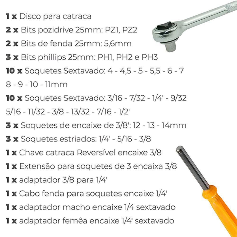 Kit Soquete 40 Peças Chave Catraca Encaixe 1-4" E 3-8" Ferramentas Automotivas - 2