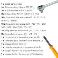 Kit Soquete 40 Peças Chave Catraca Encaixe 1-4" E 3-8" Ferramentas Automotivas - 2