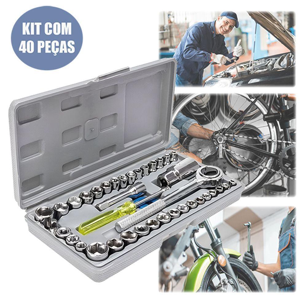 Jogo De Soquetes 1-4" E 3-8" Chave Catraca Reversível 40 Peças Manutenção Completa - 2