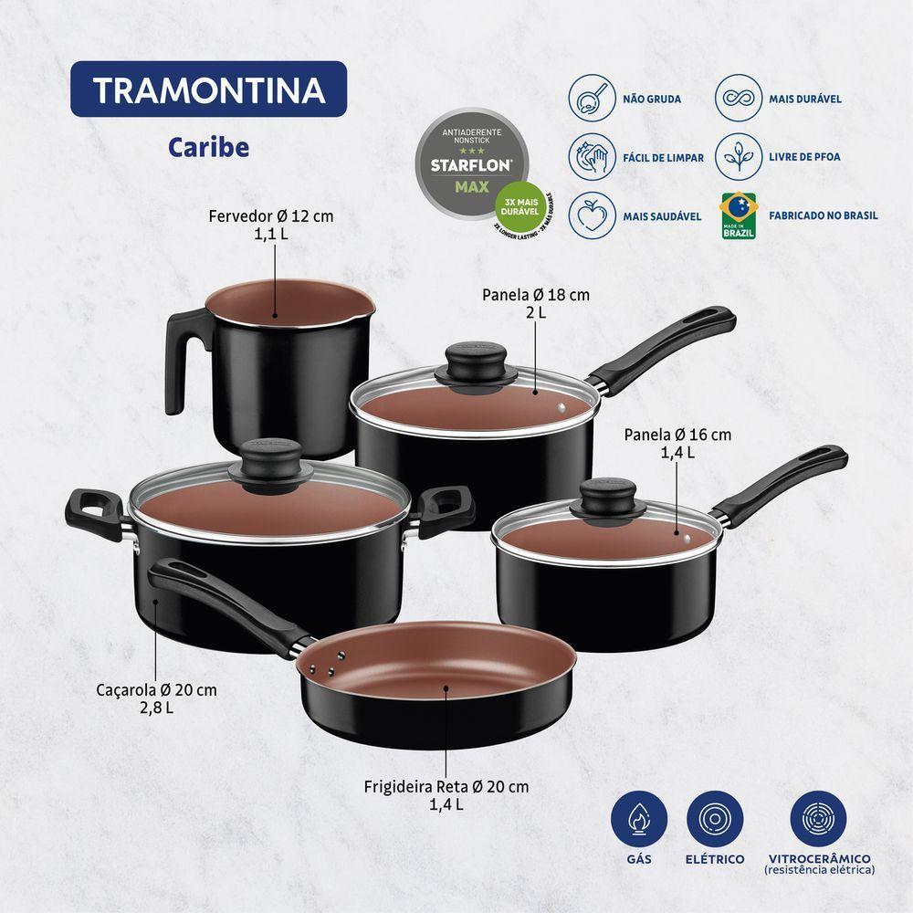 Jogo De Panelas Tramontina Caribe Com RevestimentoEm Antiaderente Starflon Max Poliéster Preto 05 - 2
