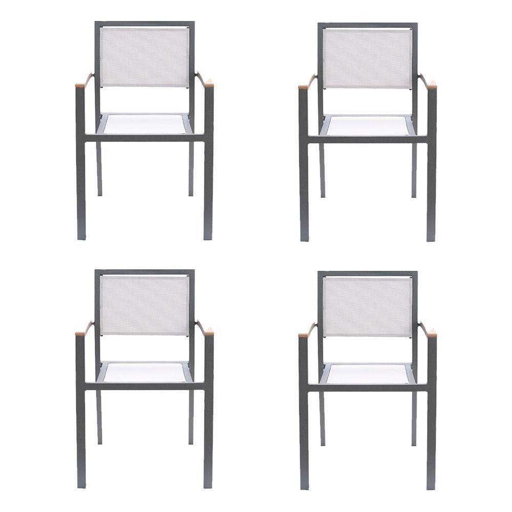 Kit 4 Cadeiras área Externa Com Tela Mesh Mangue De Alumínio Amêndoa/bege G56 - Gran Belo - 1