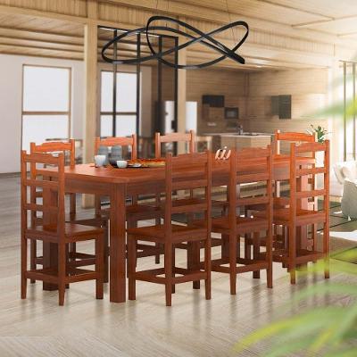 Mesa Retangular Com 8 Cadeiras Madeira Maciça 200 X 88 Castanho Plácida Jm Móveis