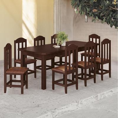 Mesa Com 8 Cadeiras Madeira Maciça Estofadas Corino Marrom 200cm Castanho Olivia Shop Jm