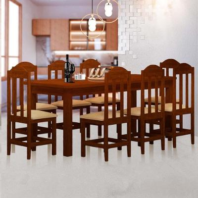 Mesa De Jantar Com 8 Cadeiras Estofadas Madeira Maciça Safira Castanho Jm Móveis