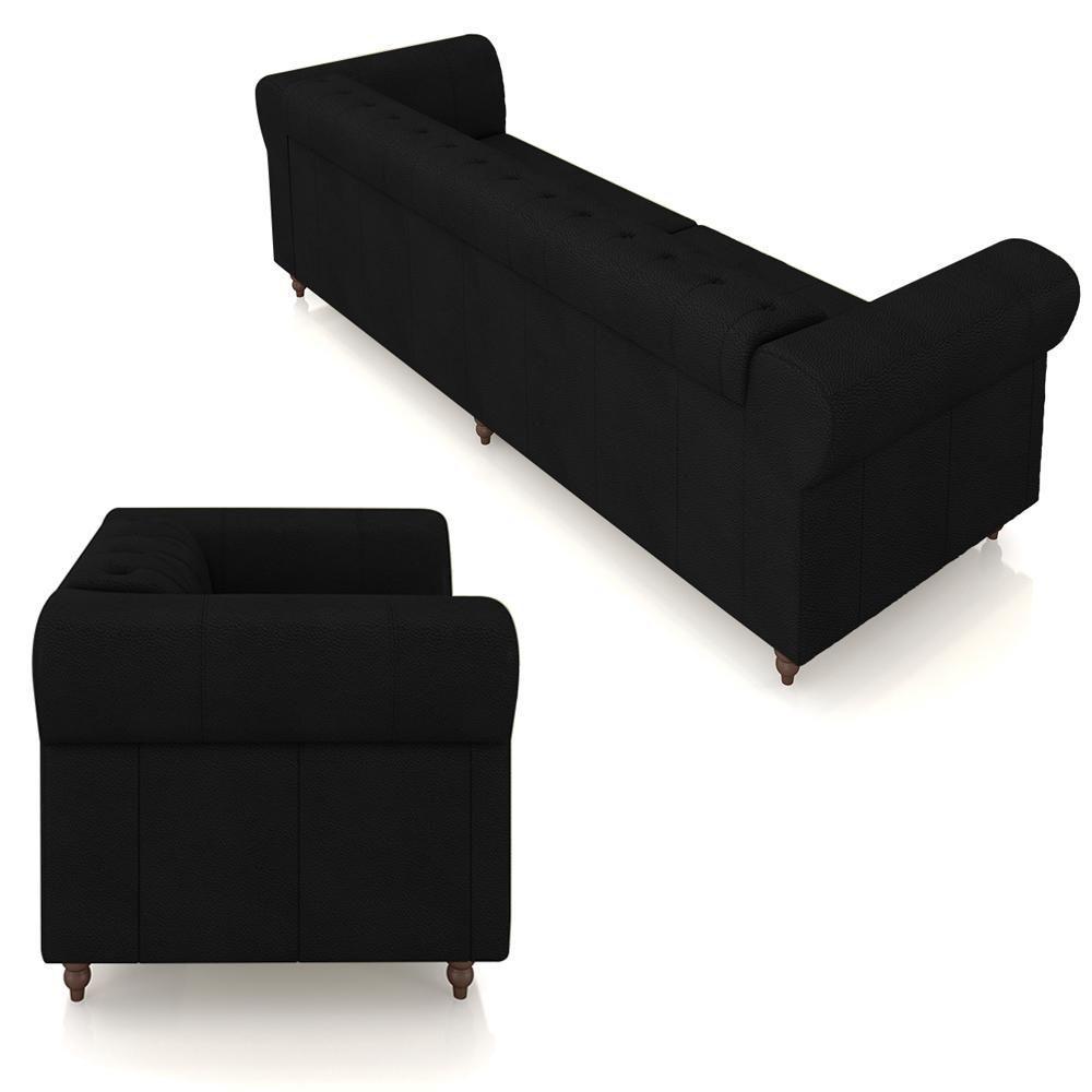 Conjunto De Sofá Stanford Chesterfield 2 E 3 Lugares 180cm-260cm Pés Madeira Couro Preto G58 Gran Belo - 3