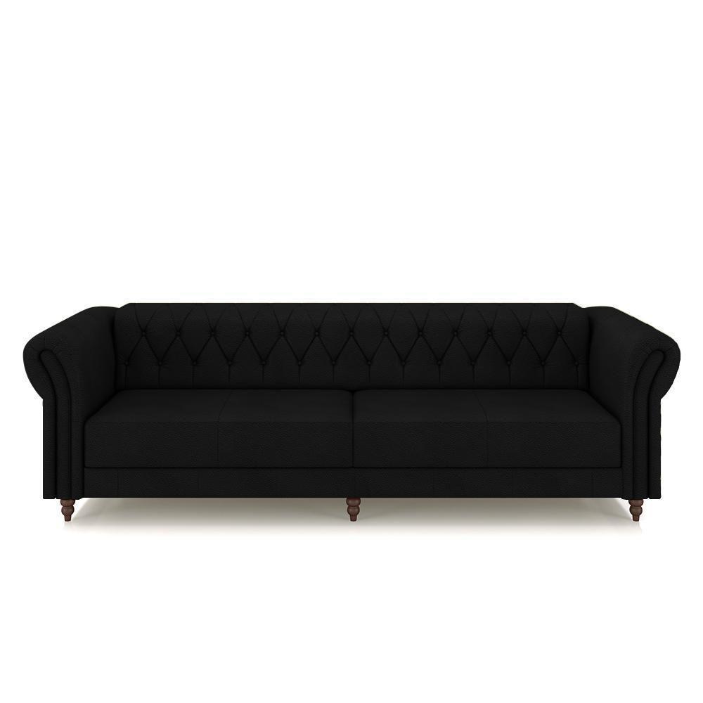 Conjunto De Sofá Stanford Chesterfield 2 E 3 Lugares 180cm-260cm Pés Madeira Couro Preto G58 Gran Belo - 4