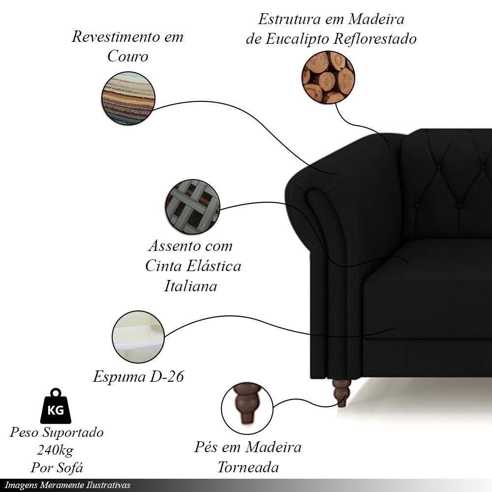 Conjunto De Sofá Stanford Chesterfield 2 E 3 Lugares 180cm-260cm Pés Madeira Couro Preto G58 Gran Belo - 8
