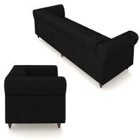 Conjunto De Sofá Stanford Chesterfield 2 E 3 Lugares 180cm-260cm Pés Madeira Couro Preto G58 Gran Belo - 3