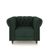 Conjunto 1 Sofá Living 260cm E 1 Poltrona Stanford Chesterfield Pés Madeira Couro Verde G58 Gran Belo - 3