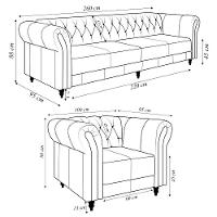 Conjunto 1 Sofá Living 260cm E 1 Poltrona Stanford Chesterfield Pés Madeira Couro Verde G58 Gran Belo - 5