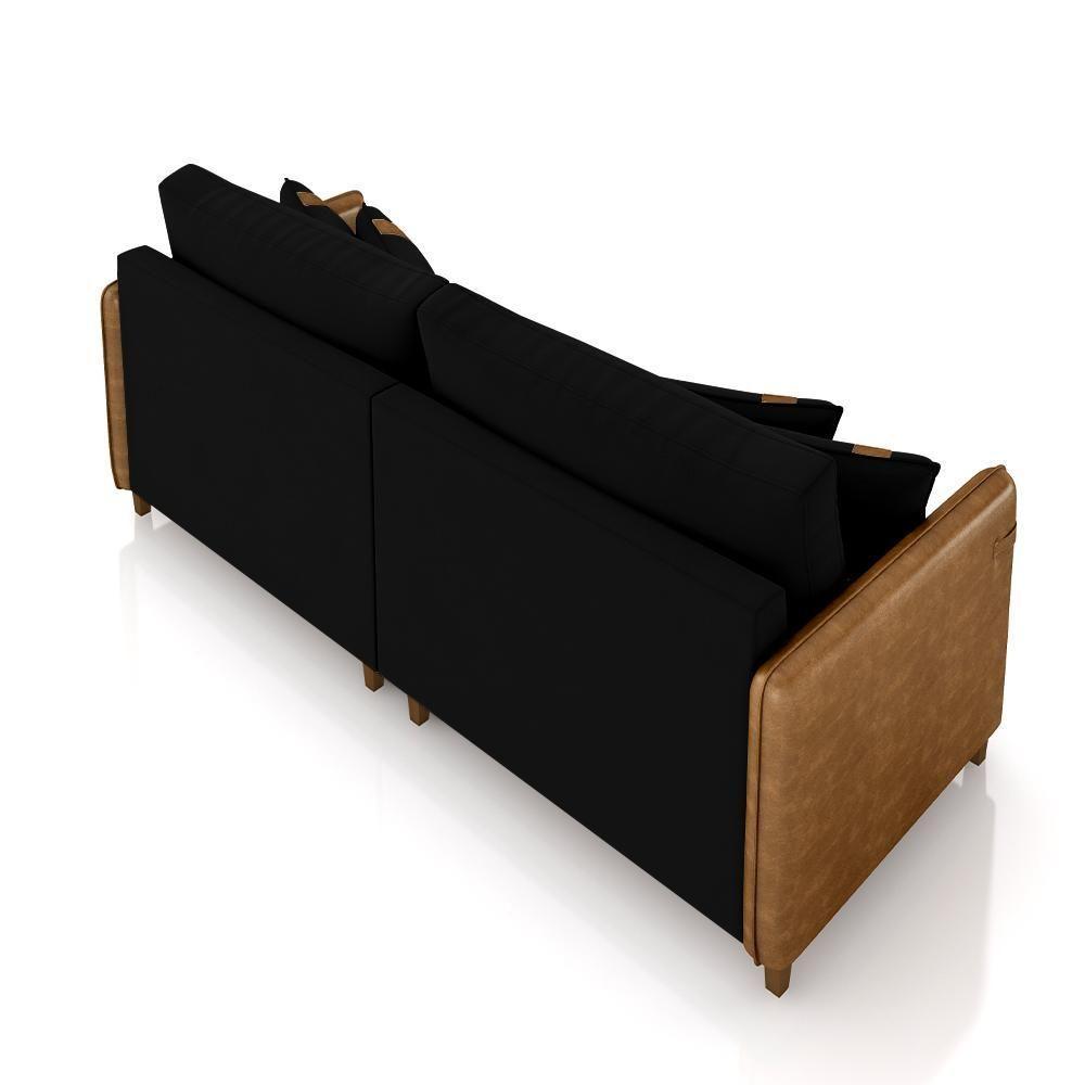 Sofá Living Montecarlo 3 Lugares Bipartido 232cm Pés Em Madeira Veludo-pu Preto-caramelo G33 Gran Belo - 4