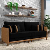 Sofá Living Montecarlo 3 Lugares Bipartido 232cm Pés Em Madeira Veludo-pu Preto-caramelo G33 Gran Belo - 1