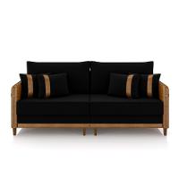 Sofá Living Montecarlo 3 Lugares Bipartido 232cm Pés Em Madeira Veludo-pu Preto-caramelo G33 Gran Belo - 6