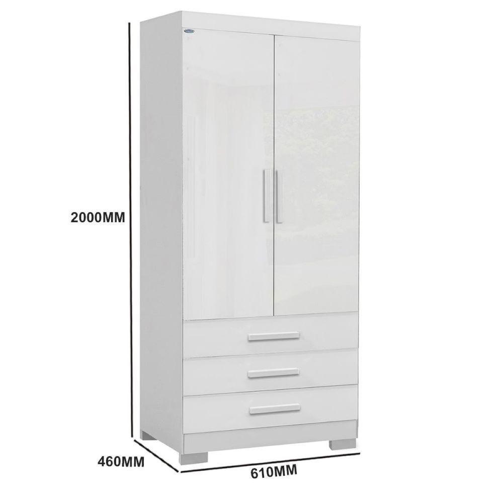Guarda Roupa Solteiro 2 Portas E 3 Gavetas Floripa Branco Rud Rack - 5
