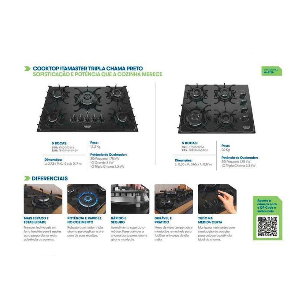 Cooktop Itamaster 4 Bocas Preto Bivolt - 6
