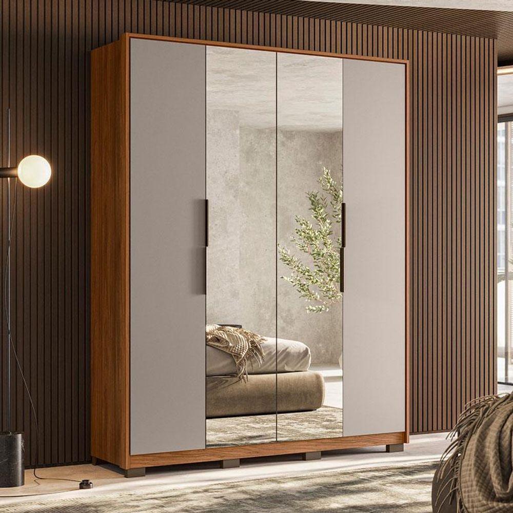 Guarda Roupa Casal Attore 4 Portas Nogueira Nude Prime Tx Com Espelho E Pés Demóbile - Demartêz - 4