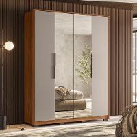 Guarda Roupa Casal Attore 4 Portas Nogueira Nude Prime Tx Com Espelho E Pés Demóbile - Demartêz - 4