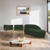 Kit Divã Luna 140cm Lado Direito E 02 Poltronas Base De Ferro Dourado Linho Verde - 9