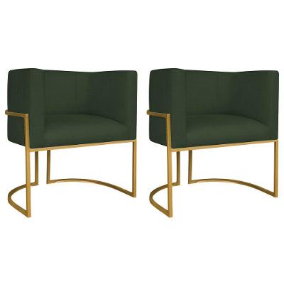 Kit 02 Poltronas Decorativas Luna Base De Ferro Dourado Linho Verde