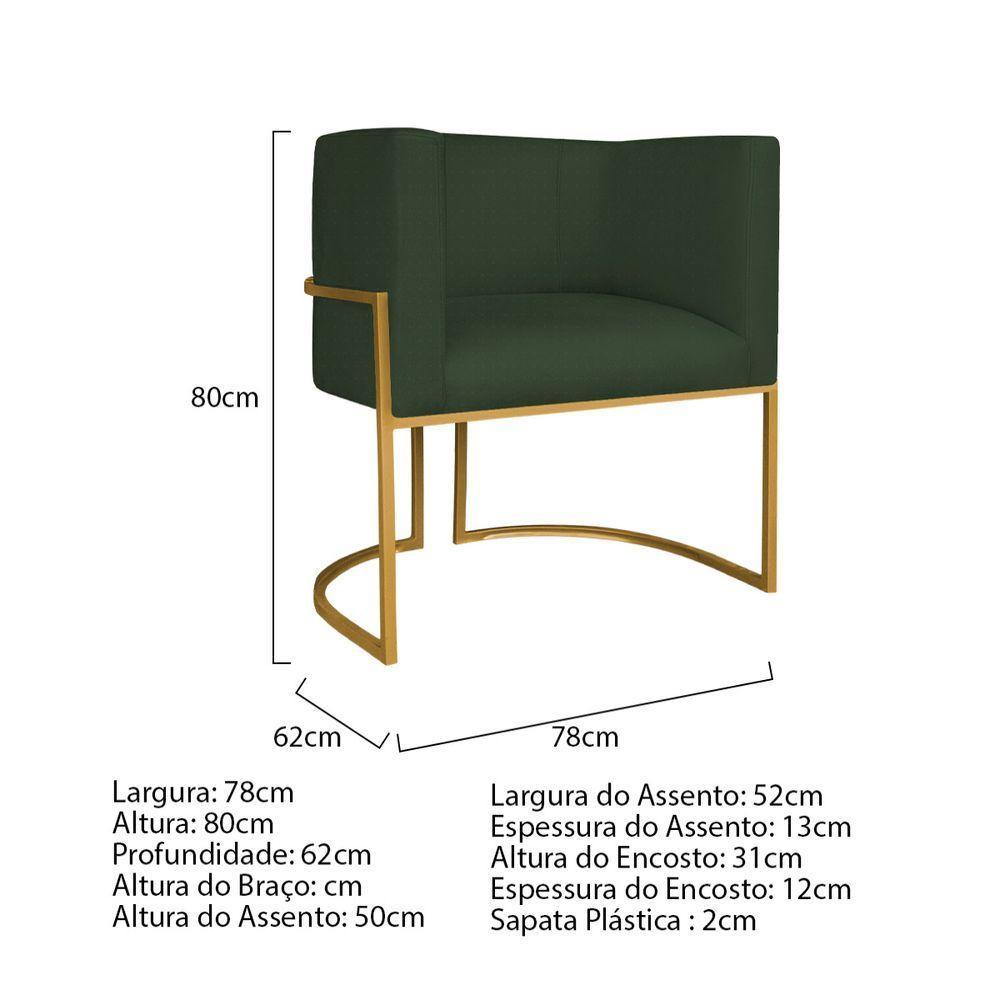 Kit Divã Luna 185cm Lado Direito E 02 Poltronas Base De Ferro Dourado Linho Verde - 7