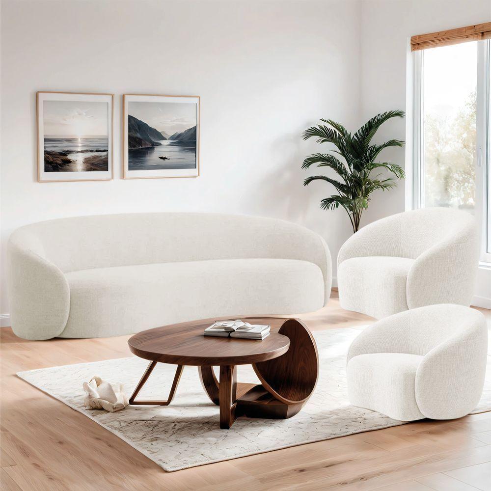 Kit Sofá 3 Lugares 200cm E 2 Poltronas Orgânica Luxo Recepção Amore Bouclé Branco - 8