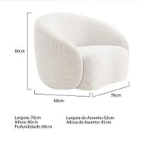 Kit Sofá 3 Lugares 200cm E 2 Poltronas Orgânica Luxo Recepção Amore Bouclé Branco - 5